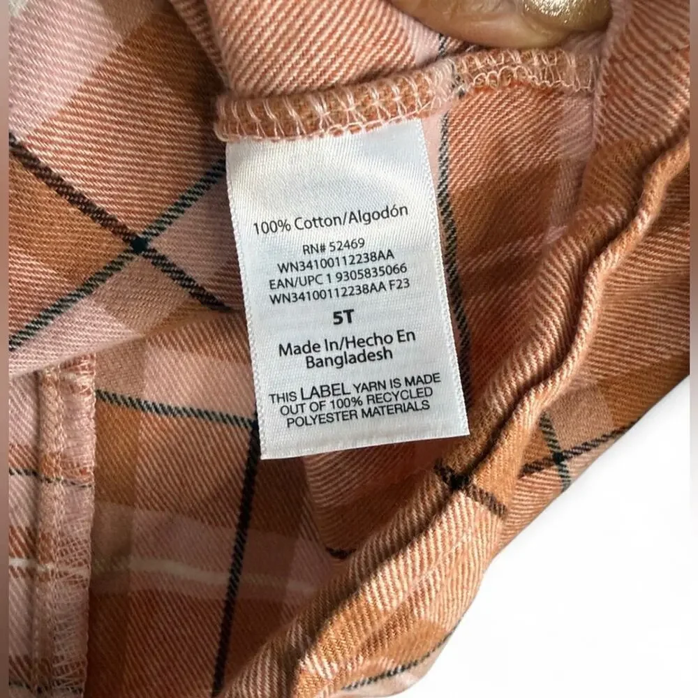 Wonder Nation Girls Plaid Flannel Kids Shirt size 5T